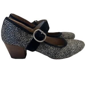 Sofft Lorna Black White Polka Dot Calf Hair Suede Mary Jane Block Heel Shoes 8.5